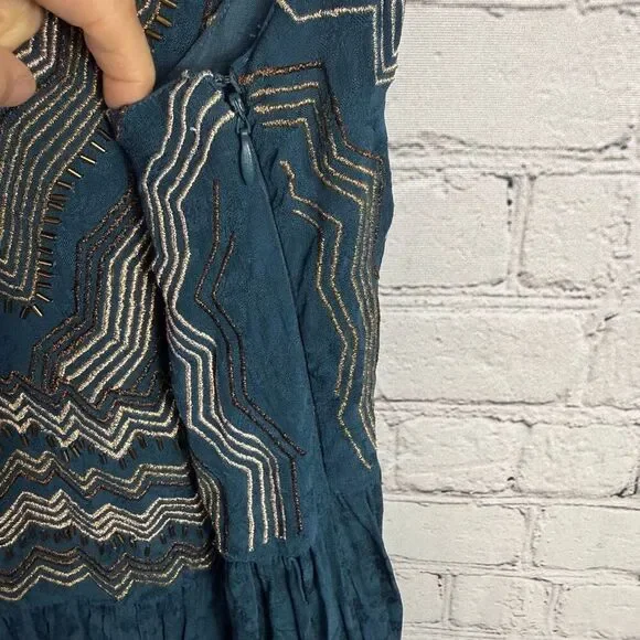 Anthropologie Meadow Rue Beaded Embroidered V Neck Dress Size 14  B - Picture 9 of 9